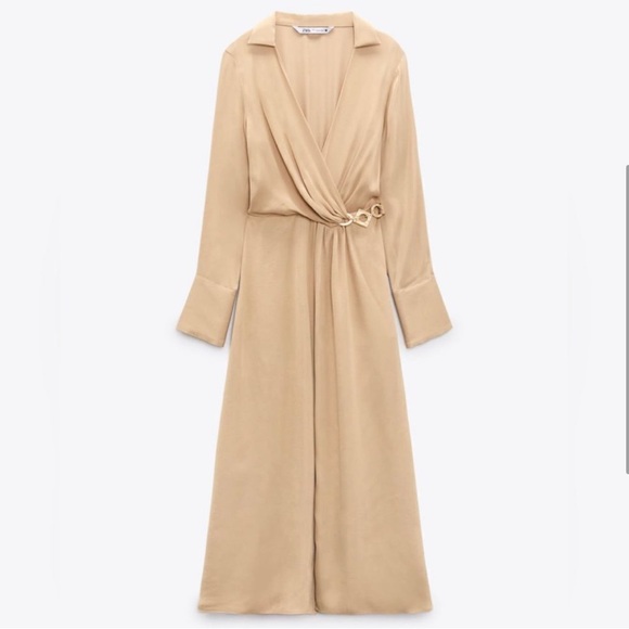 Zara Tan Sheath Dress with Tie Front and Slit - Picture 6 of 6